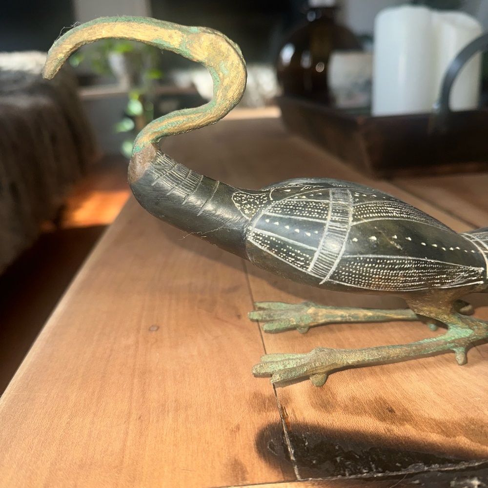 Vintage Egyptian Sacred Ibis Bird Figurine Soapstone & Brass - Picture 5 of 6